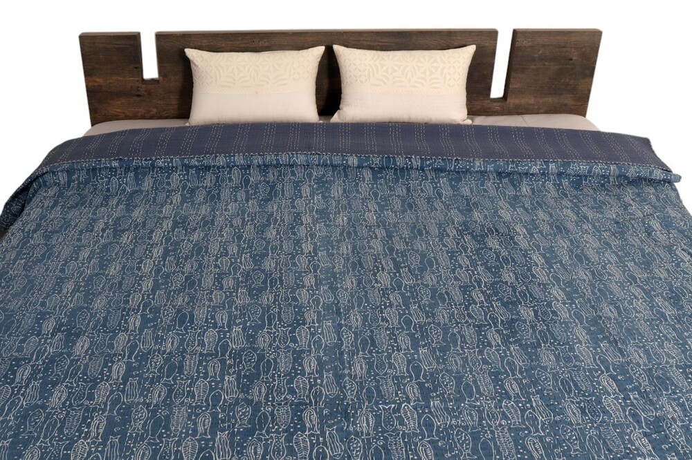 New Hand Block Printed Kantha Bedcover