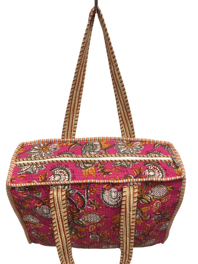 Quilted Tote Bags With Zip - Cotton Fabric, 18x18 Cm Size