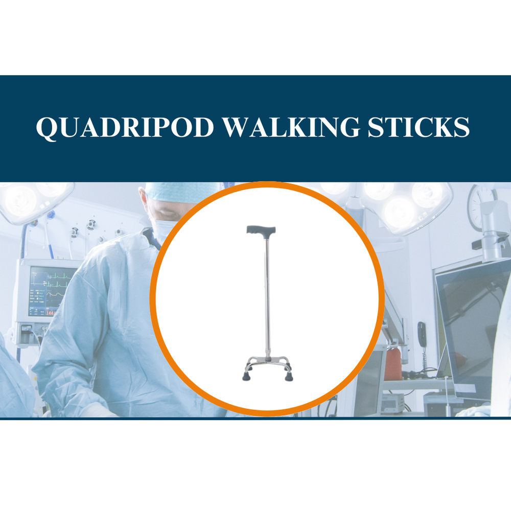 Quadripod Walking Sticks - Stainless Steel, Standard Size, Silver Color | Lightweight, Portable, Manual Operation Walking Aid