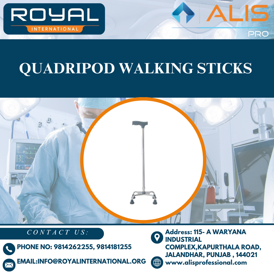 Quadripod Walking Sticks - Stainless Steel, Standard Size, Silver Color | Lightweight, Portable, Manual Operation Walking Aid