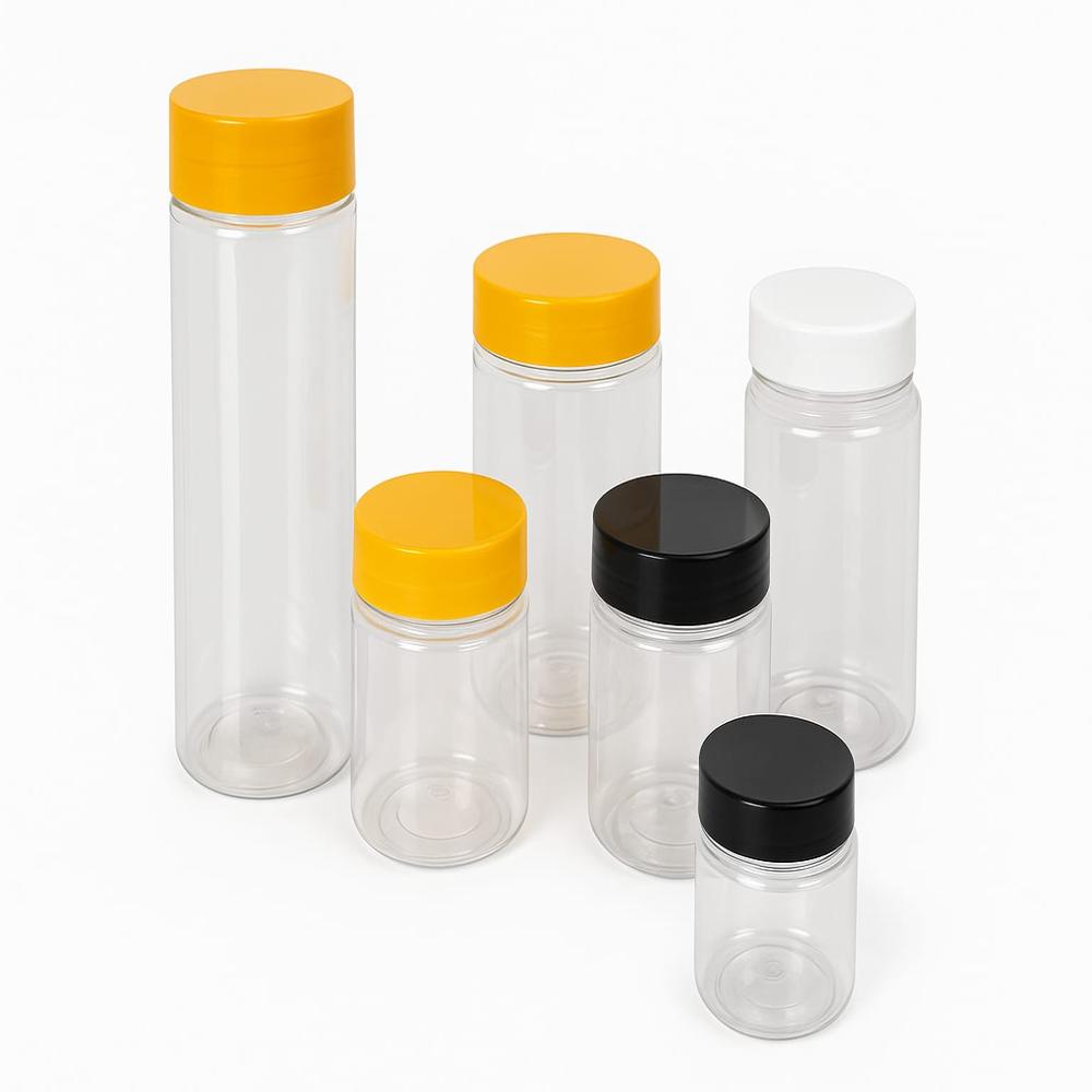 Soda Pet Bottles - High-Quality Plastic, 100ml Capacity, Assorted Colors | Cork Sealing, Narrow Flip-Top Lid, Engraved Surface Finish for Professional Use