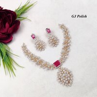 Shimmering Glassstone  AD Necklace Set With Pearl Beaded