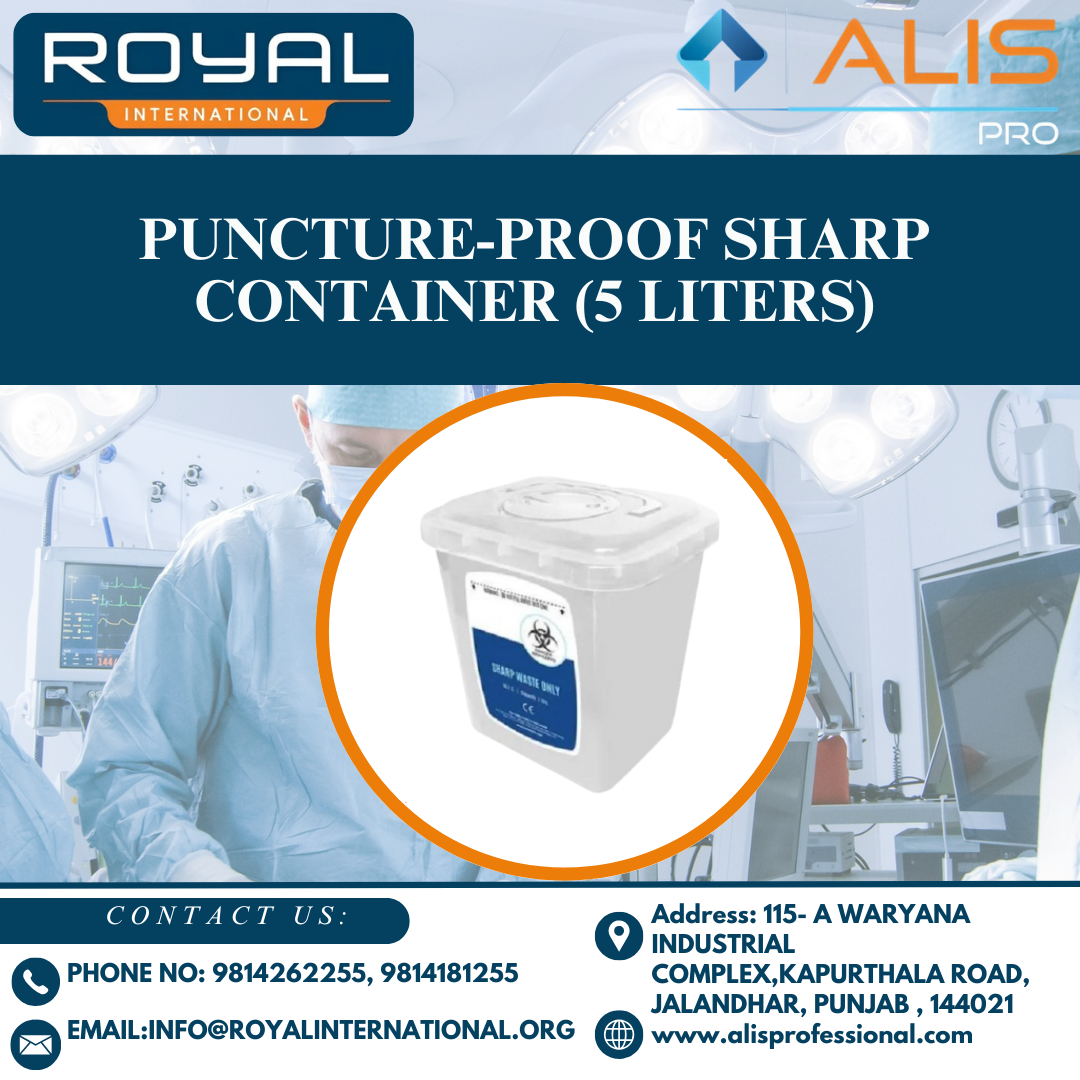 Puncture-proof Sharp Container (5 Liters) - Medical Grade Hdpe, 245x190 Mm, Yellow, Leak & Odor Resistant, Child Resistant, Who Compliant