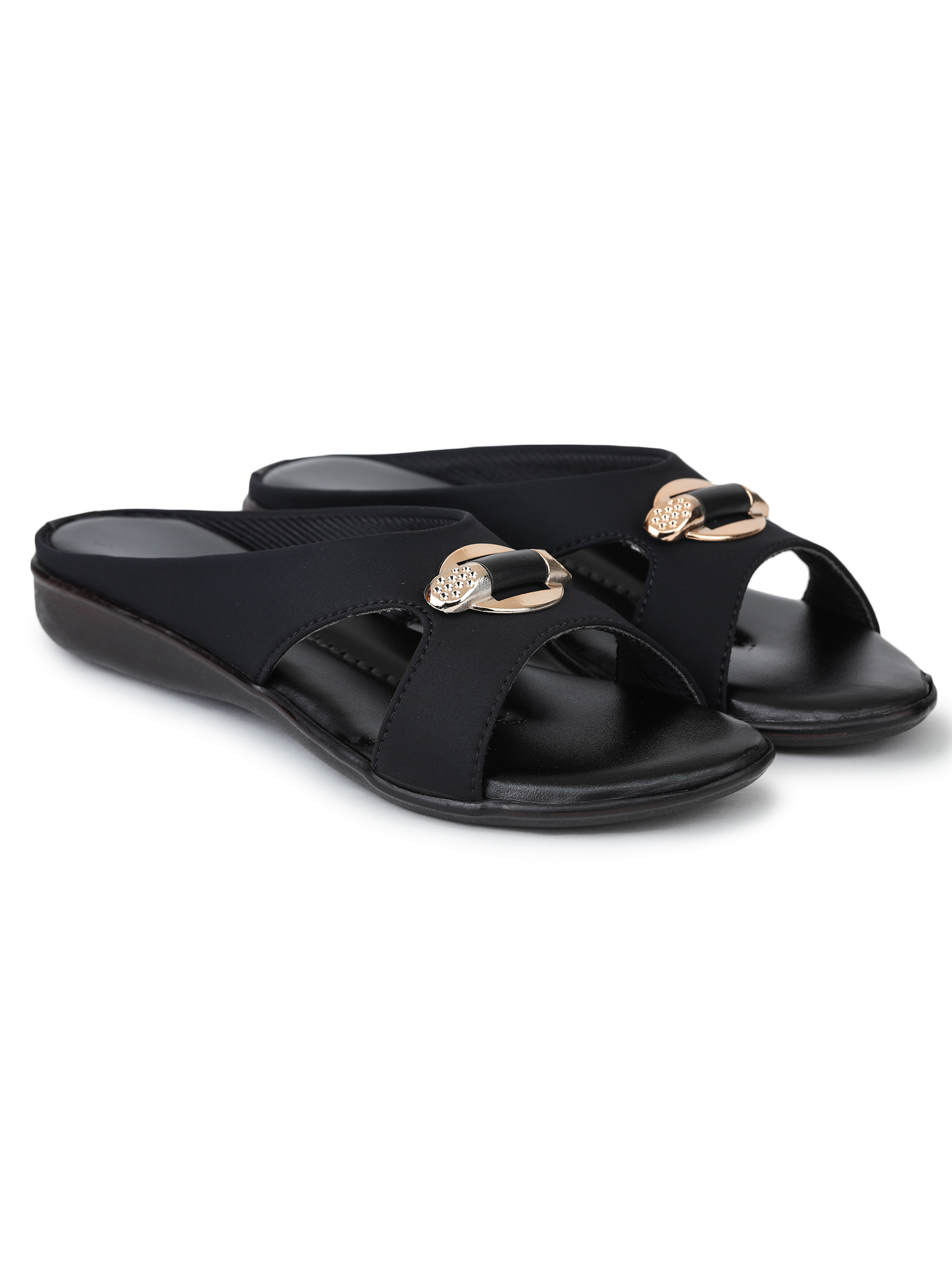 Flat Heel Sandals For Girls - Wear With Delight: Fancy Flat Slippers For Women - Color: Black