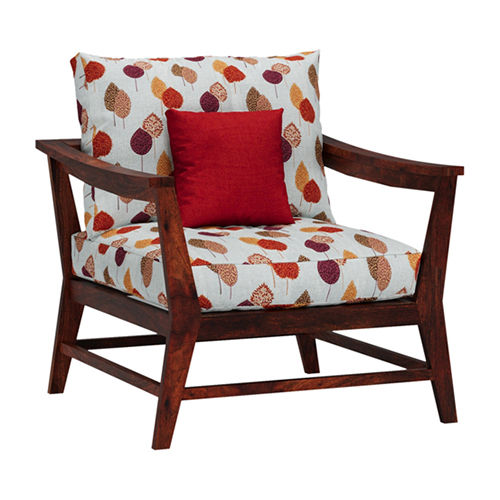 Kaveri 1 Seater Sofa With All Weather Premium Fabric (Orange) And Sheesham Wood - Color: Brown