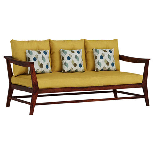 Kaveri 3 Seater Sofa With All Weather Premium Fabric (Yellow) And Sheesham Wood - Color: Brown