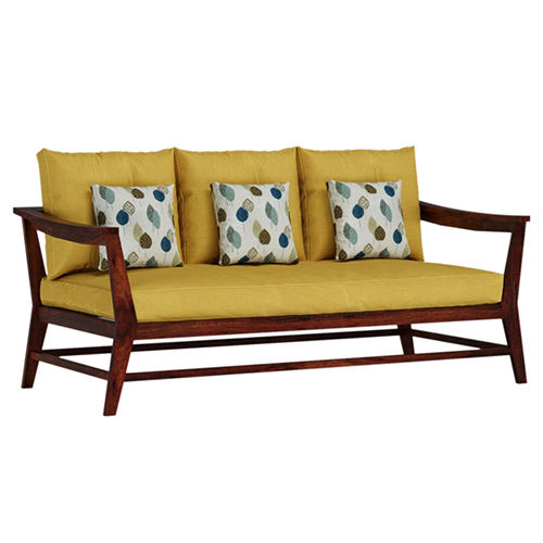 Kaveri 3 + 1 + 1 Sofa Set With All Weather Premium Fabric (Yellow) And Sheesham Wood - Brand Name: Ghome