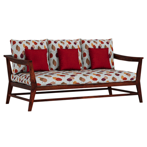 Kaveri 3 + 1 + 1 Sofa Set With All Weather Premium Fabric (Multi Orange) And Sheesham Wood - Color: Brown