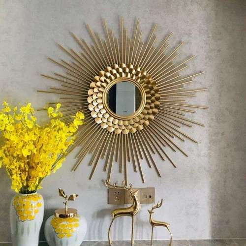 Sunburst Metal Wall Mirror - Color: Golden