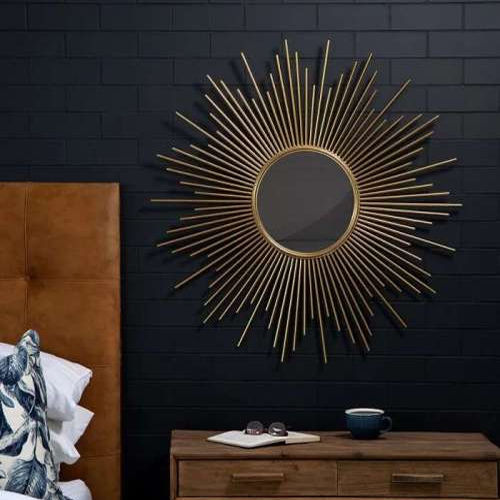 Decorative Starburst Metal Wall Mirror - Color: Golden