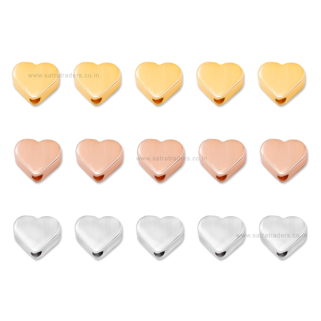 Flat Heart Brass Beads | High Quality Plated | Size: 6mm | Qty: 10pcs