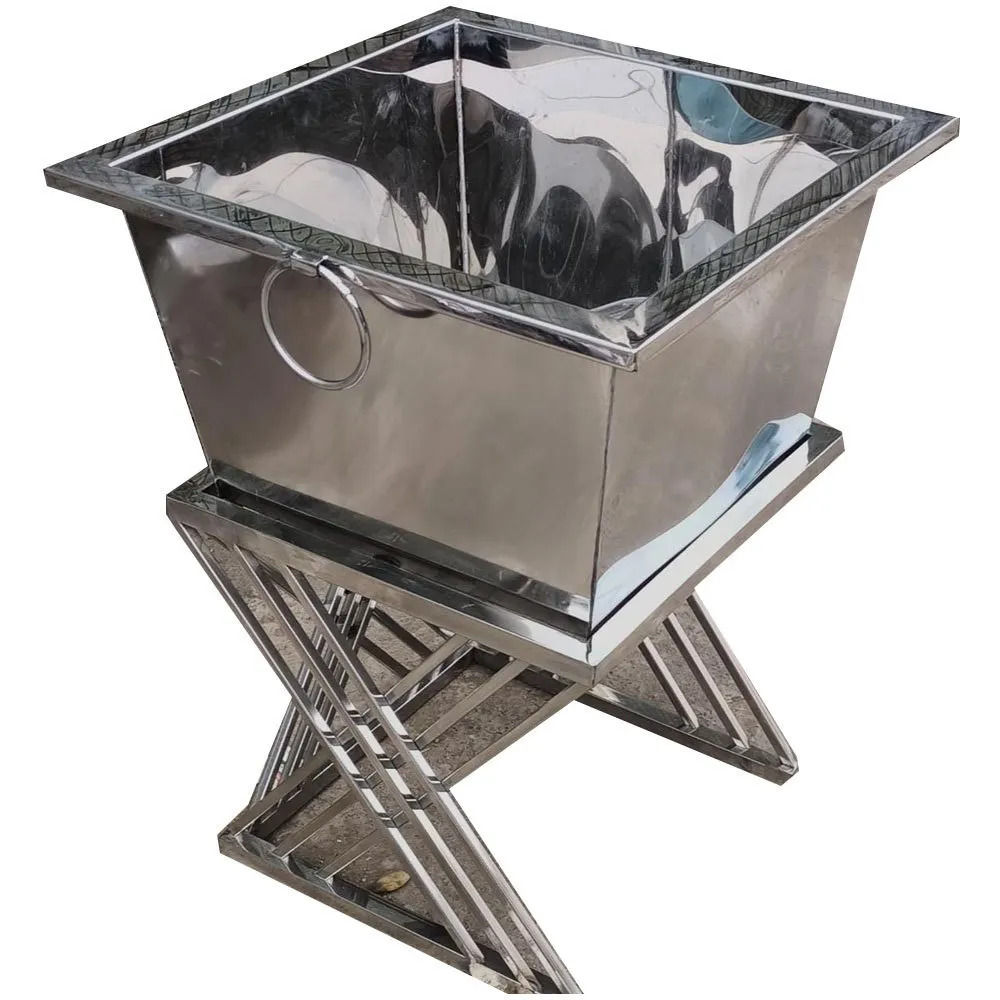 Open Top Silver Stainless Steel Rectangular Dustbin