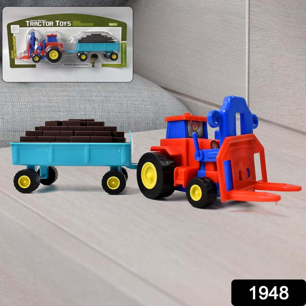 Plastic Tractor Toy Friction Powered Tractor with Bricks Trolleys