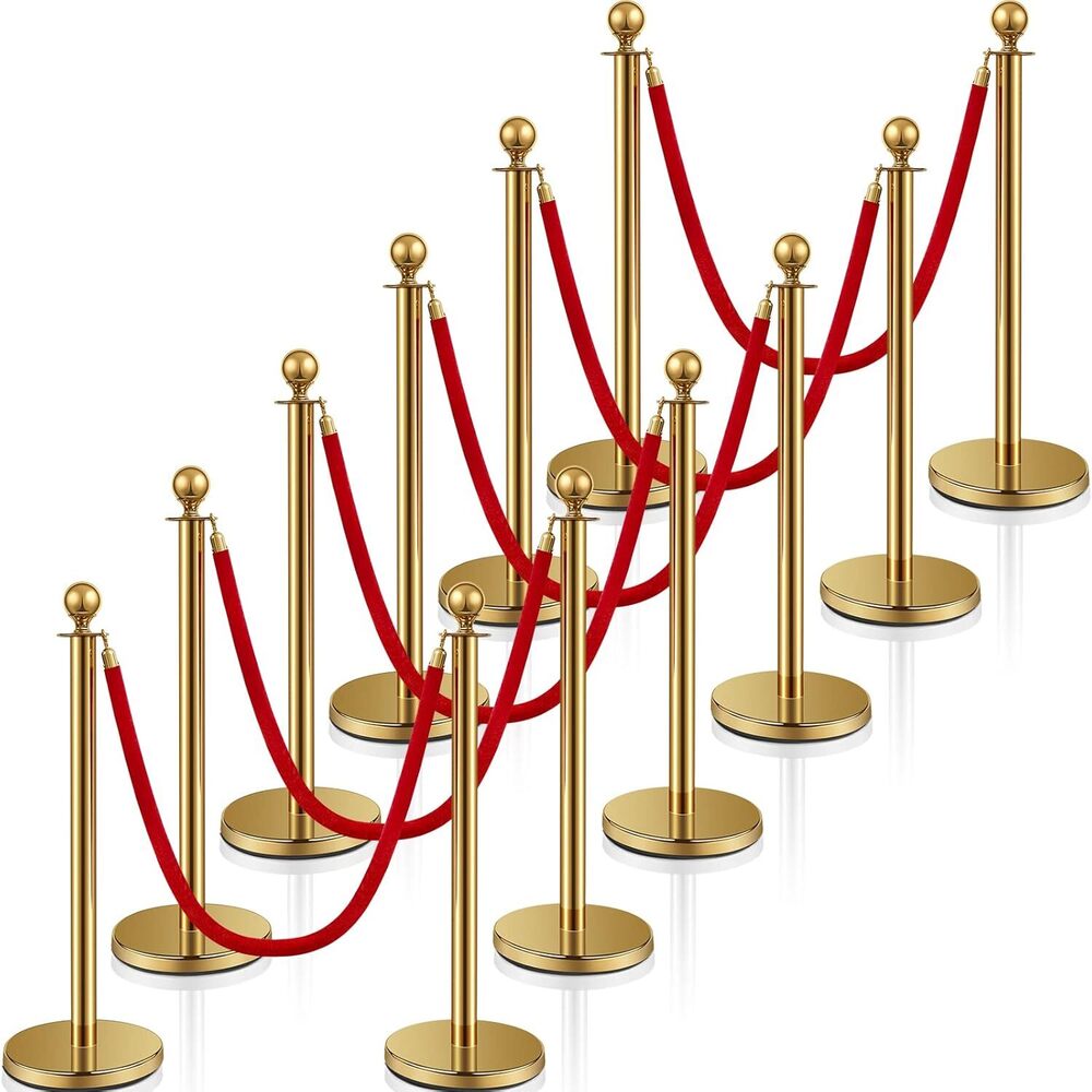 Stainless Steel Stanchion Post Queue 5 ft Red Velvet Rope Red Carpet Ropes