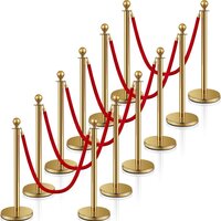 Stainless Steel Stanchion Post Queue 5 Ft Red Velvet Rope Red Carpet Ropes - Color: Golden