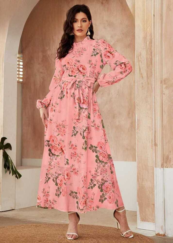 Ladies Flower Printed Western Dress - Color: All