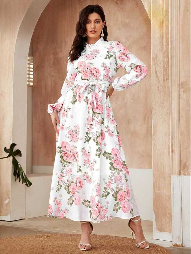 Ladies Flower Printed Western Dress - Color: All