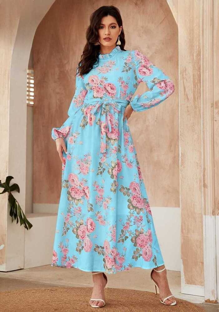 Ladies Flower Printed Western Dress - Color: All