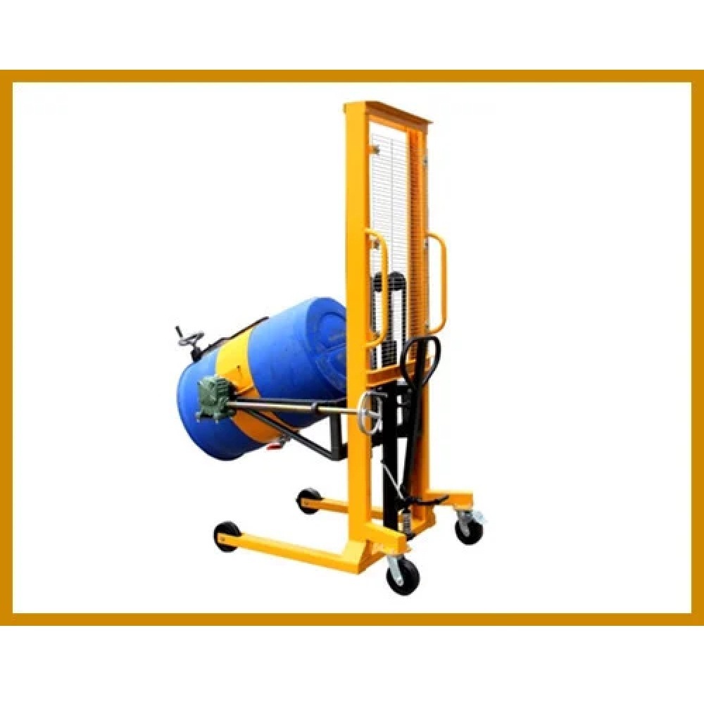 Three Wheel Drum Trolley - 400 Kg Capacity, 1550 Mm Lifting Height, Yellow | Easy To Operate, Lever-assisted Steering, Over-discharge Protection, Adjustable Forged Forks