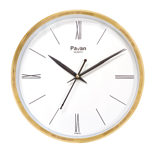 P-1001 Wall Clock - Plastic, 10 Inch Diameter, Golden Color | Quartz Movement, Polished Surface, Various Sizes Available, 6-12 Months Warranty