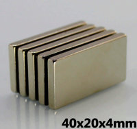 Neodymium Block Magnets - Ndfeb Material, 40x20x4mm Size, Silver Color | Permanent Magnet Strength For Industrial, Diy, And Home Improvement Applications