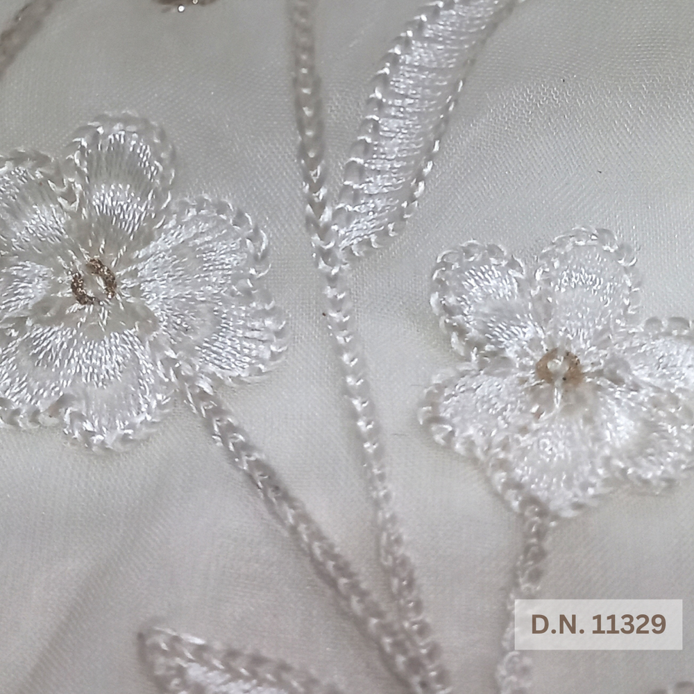 Chain Stitch Flower Embroidery Organza Fabric a   Sequins & Viscose Thread Design