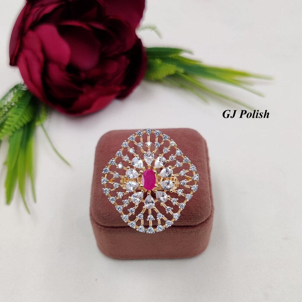 American Diamond Classy Ring - Copper Alloy With Zircon Stones | Perfect For Weddings, Anniversaries, Parties - Elegant White Polish Design For Women
