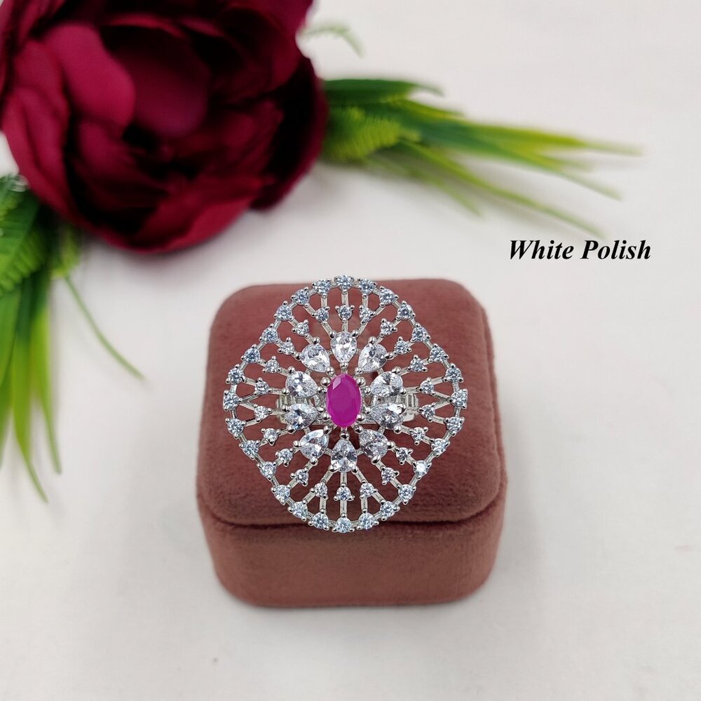 American Diamond Classy Ring - Copper Alloy With Zircon Stones | Perfect For Weddings, Anniversaries, Parties - Elegant White Polish Design For Women