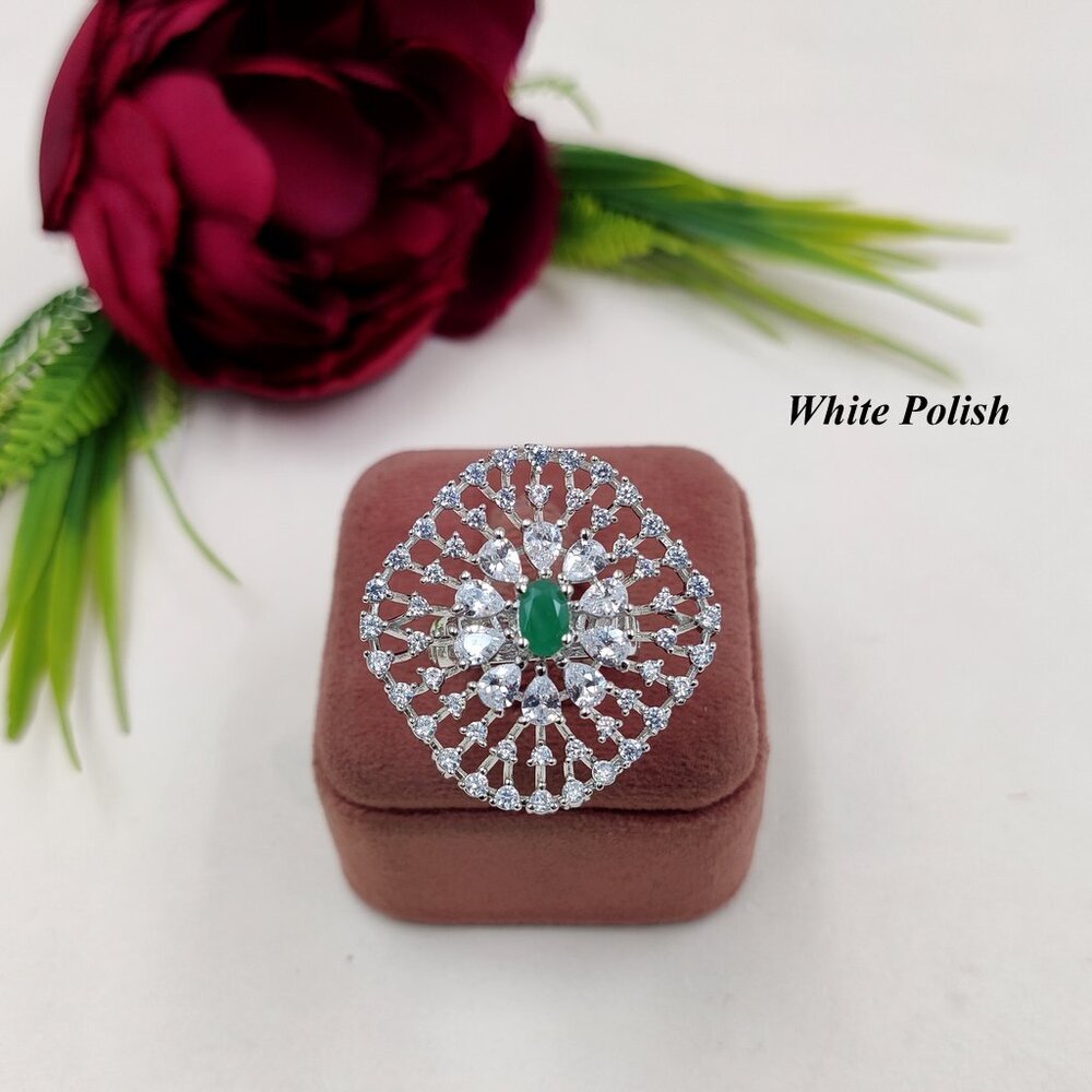 American Diamond Classy Ring - Copper Alloy With Zircon Stones | Perfect For Weddings, Anniversaries, Parties - Elegant White Polish Design For Women