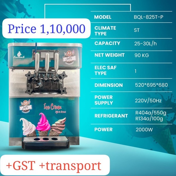 2+1 Table Top Model Ss Softy Ice Cream Machine Plc  With Tapping - Color: Blue Silver