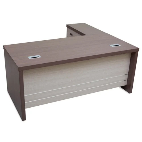 L Shaped Engineered Wood Office Table - Color: Brown