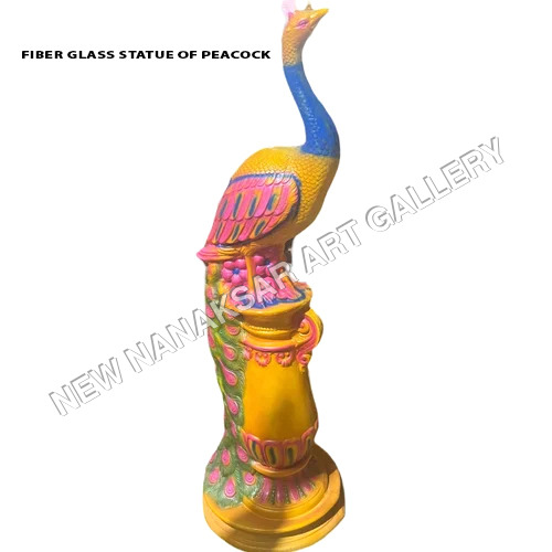 Designer Peacock Fiber Glass Statue - Color: Multicolor