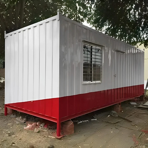 Mild Steel Portable Cabin - 7ft Height, White and Red Color | Durable Mild Steel Structure, PVC Door for Easy Access