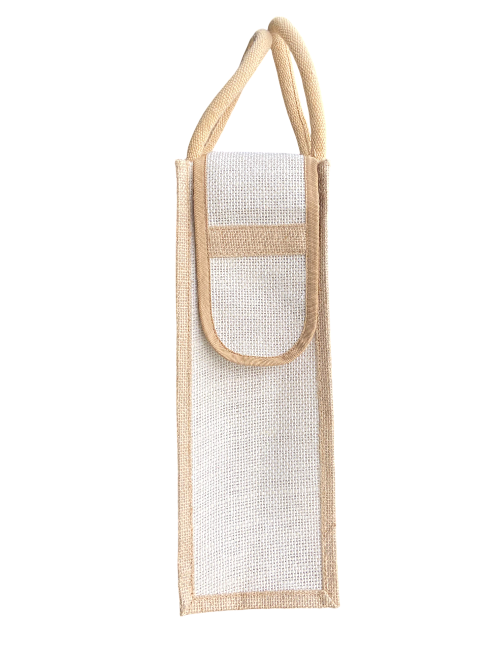 Jute Bottle Bag - Natural & White, 14x5x5 Inches | Handcrafted Design, Customizable Size, Pattern & Logo For Work & Travel