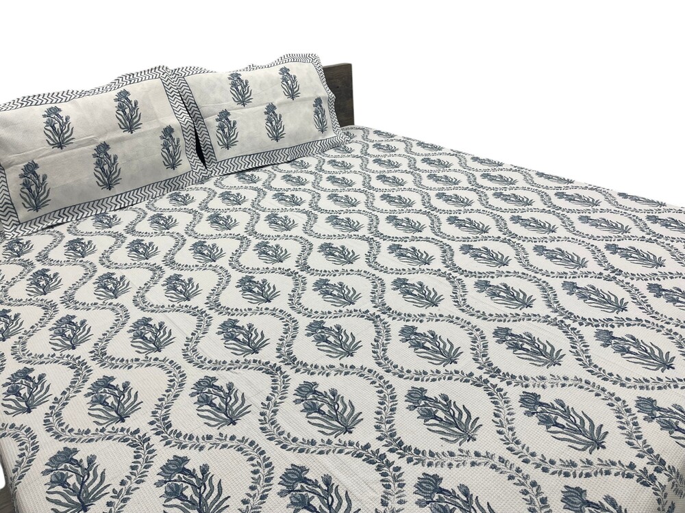 Hand Block Waffle Bedsheet - Color: Multi