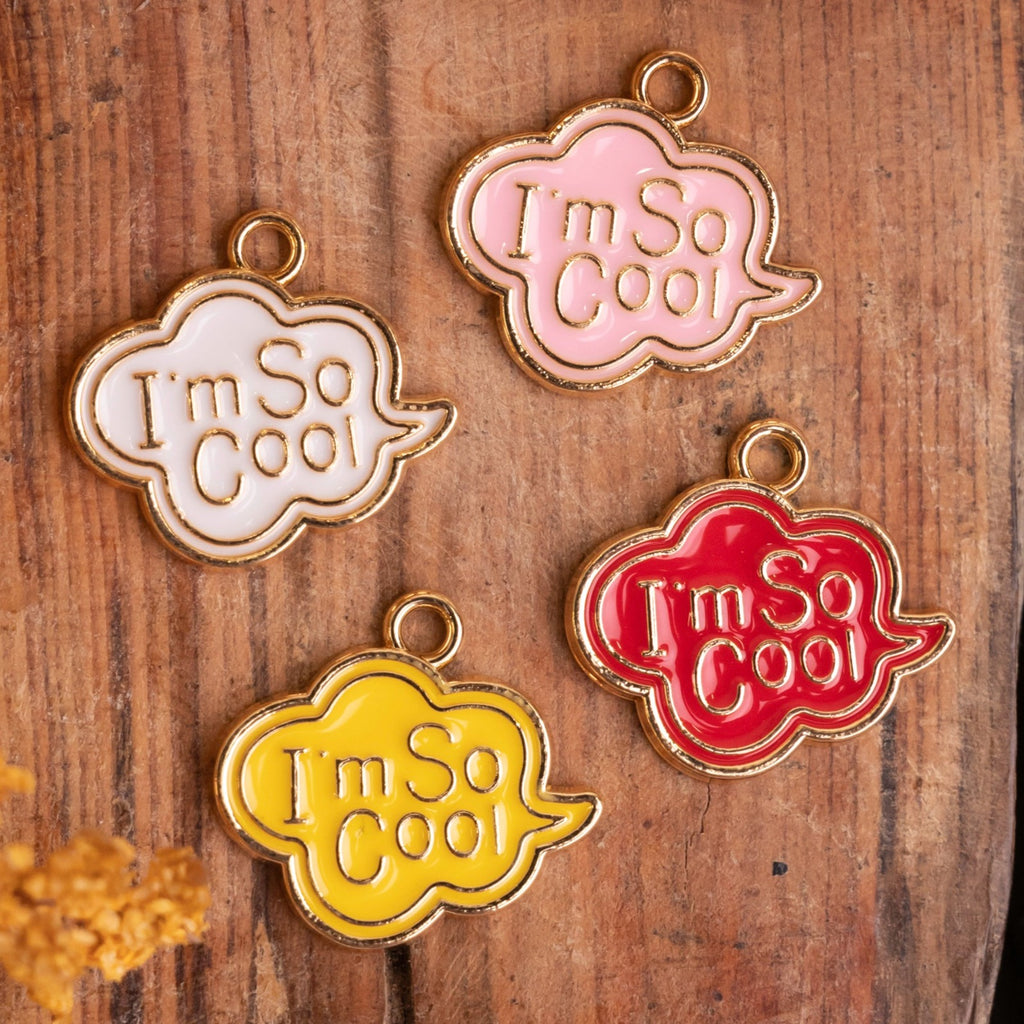 I'm So Cool Charms - Material: Charm Alloy | Size: 20mm Ring, 4mm | Colors: White, Pink, Yellow, Red - Perfect For Jewelry Making & Crafting