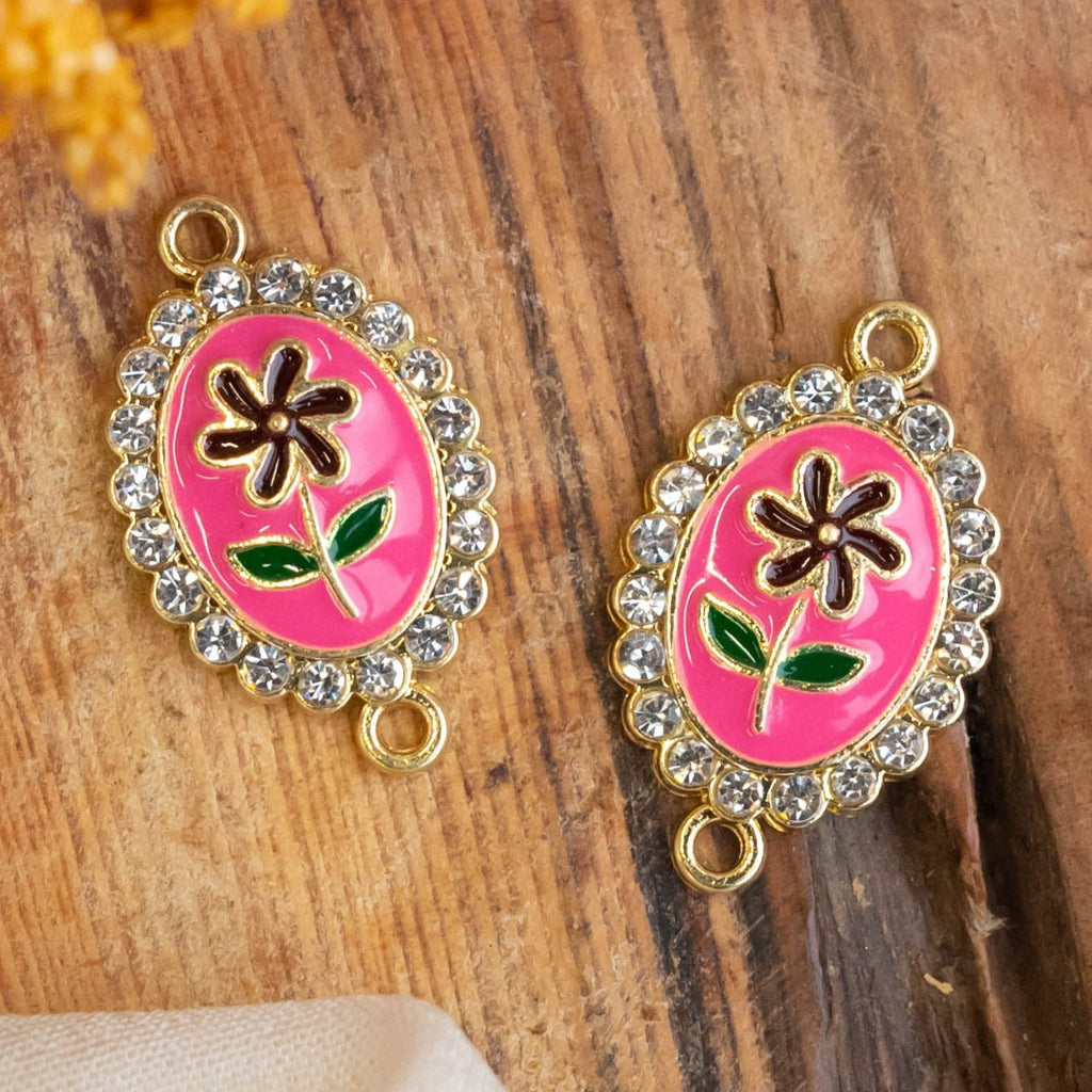 Pink Flower Connector Charms - 15mm Ring, 4mm Size | Floral Design, Set Of 6 Pieces, Ideal For Crafts And Jewelry Making