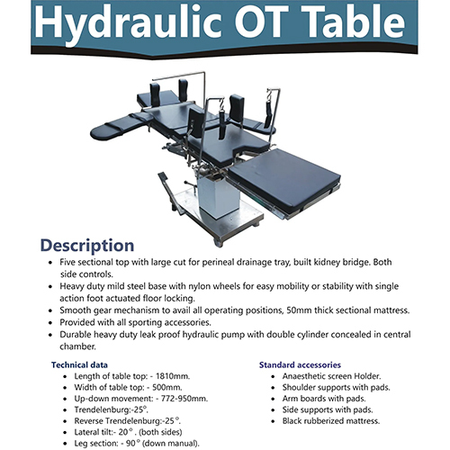 Electric C Arm Ot Table - Stainless Steel, 1950mm Length X 500mm Width, Remote Control Positioning With Trendelenburg & Lateral Tilt Features