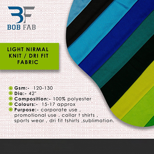 120 Gsm Drifit Nirmal Knit Fabric For T Shirts - Color: Different Available