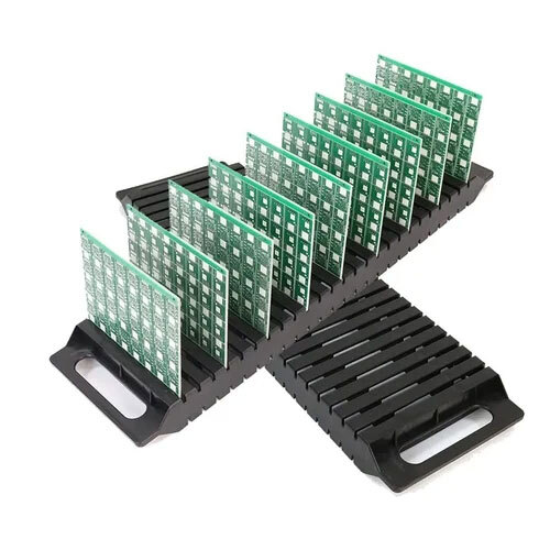 I Type ESD PCB Tray - Plastic, 560x240x30mm , Black Color, Size 480x140x35mm for Industrial Use, Designed for Efficient Component Handling