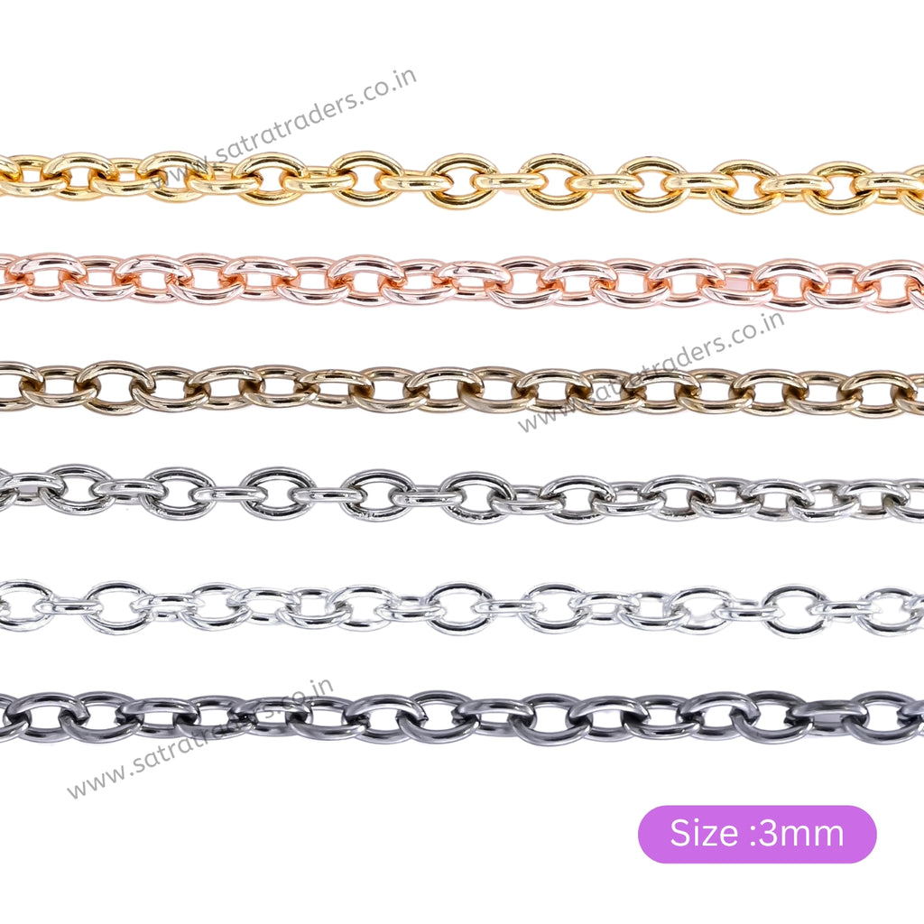 Iron Cross Chain O-shaped Chain - 3mm | Golden, Silver, Mehandi, Nikal, Rose Gold, Black Color Options, Versatile For Any Occasion