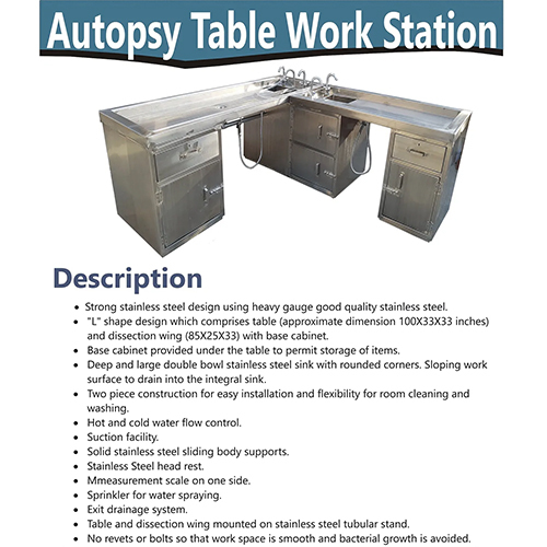 Stainless Steel Autopsy Postmortem Table - Design: Frame