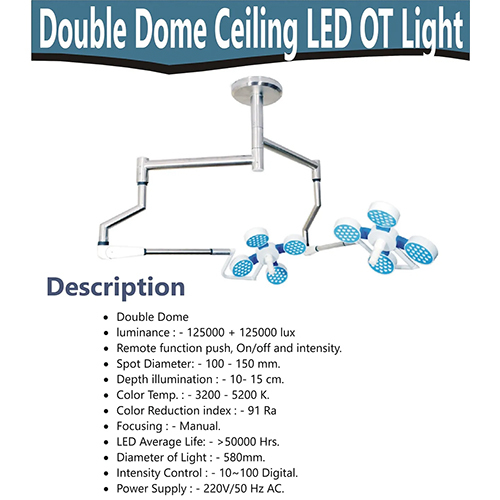 Hospital Double Dome Ceiling Led Ot Table - Color Code: White
