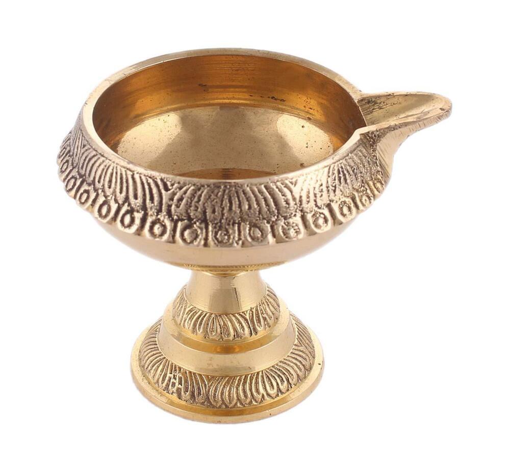 Pure Brass Handcrafted Diwali Kuber Diya On Stand Diya Oil Lamp For Puja Home Decor Pack of 4