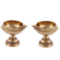 Pure Brass Handcrafted Diwali Kuber Diya On Stand Diya Oil Lamp For Puja Home Decor Pack of 4