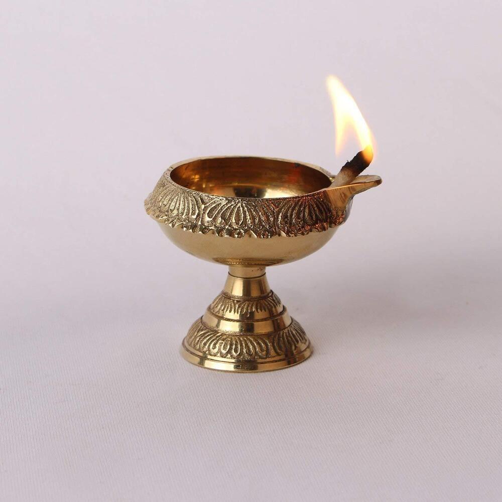 Pure Brass Handcrafted Diwali Kuber Diya On Stand Diya Oil Lamp For Puja Home Decor Pack of 4