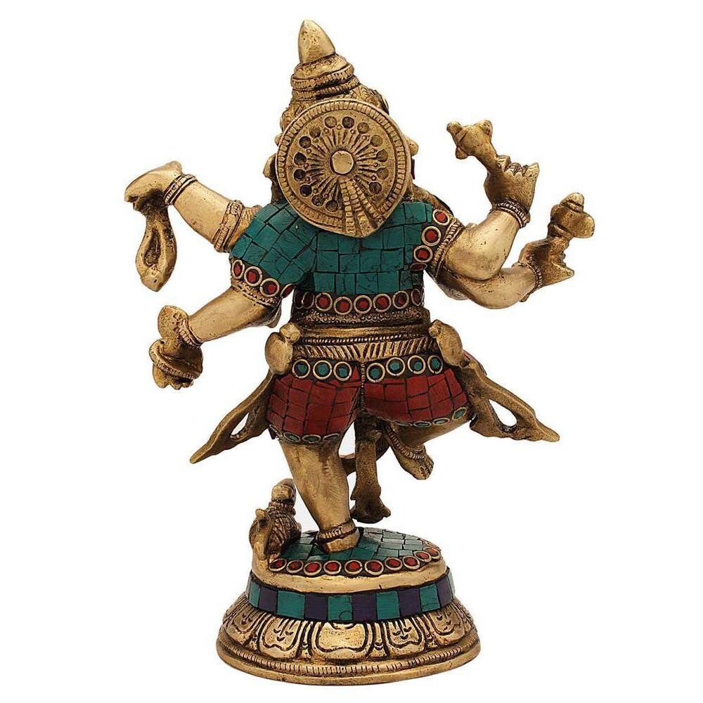 Dancing Lord Ganesha Idol In Turquoise Coral Work - Color: Multi Color