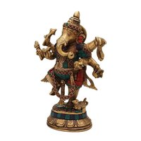 Dancing Lord Ganesha Idol in Turquoise coral work