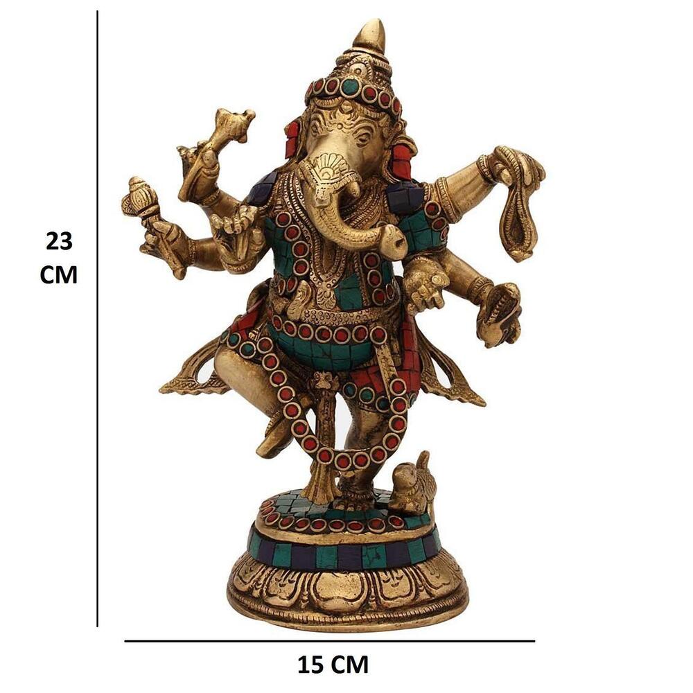 Dancing Lord Ganesha Idol In Turquoise Coral Work - Color: Multi Color