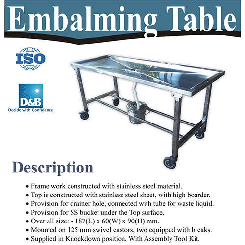 Morgue Room Embalming Table - Stainless Steel, 74x26x30 Inches | Corrosion Resistant, Industrial Design With Swivel Casters, Accurate Dimension, Premium Finish, Heavy-duty Frame